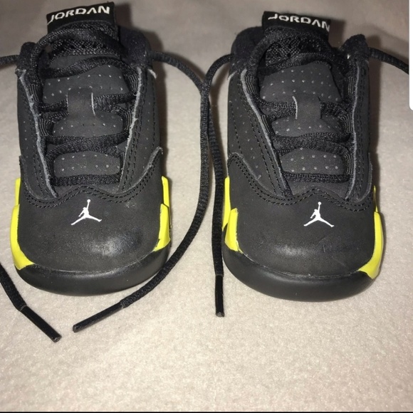 black and yellow infant jordans